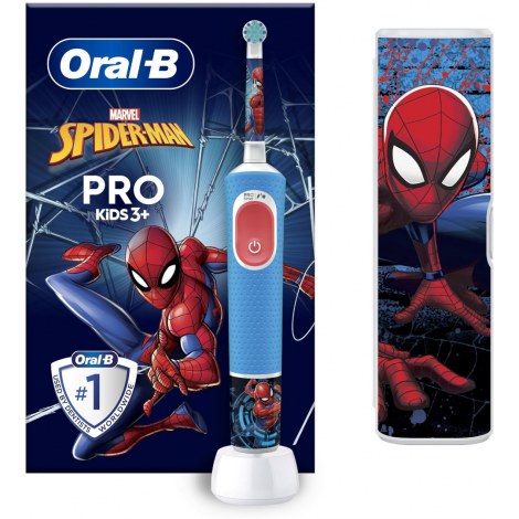 Oral-B | Vitality PRO Kids Spiderman | Electric Toothbrush with Travel Case | Rechargeable | For children | Blue | Number of bru